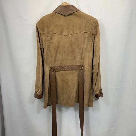 Vintage 70's  Taupe Leather Belted Jacket Ralph Lauren‎ Style USA 14 - Picture 5 of 9